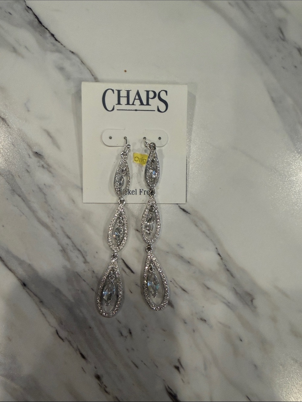 Chaps Silver Crystal Teardrop Dangle Earrings